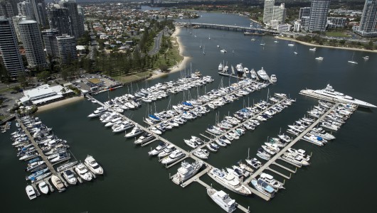 Shot from helicopter, the Southport Yacht Club is situated on the beautiful Gold Coast inland river